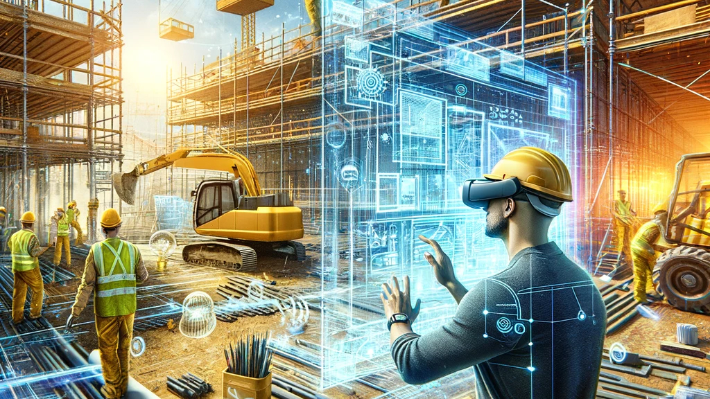 Illustrate-a-futuristic-concept-where-a-construction-site-is-seamlessly-integrating-with-digital-technology